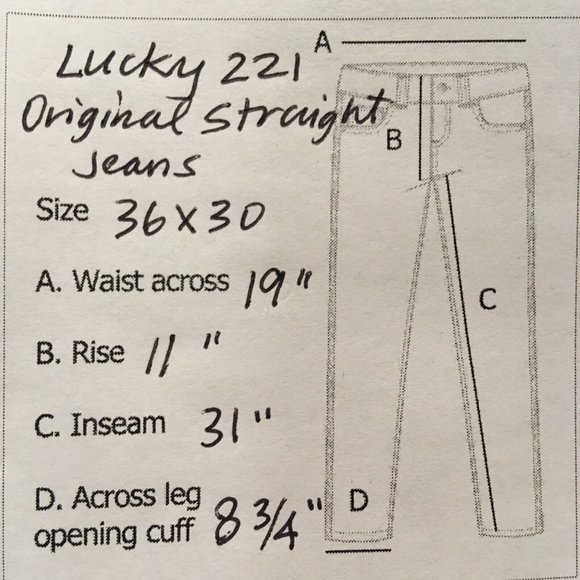 Lucky Brand Mens 221 Original Straight Blue Jeans 36x30 Denim Cuff Wear - Picture 4 of 12